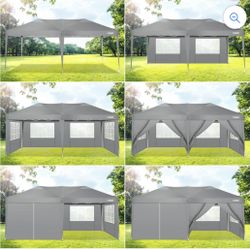 10' x 20' Pop Up Canopy Commercial Heavy Duty Tent Waterproof Outdoor Party Canopies with 6 Removable Sidewalls, Carrying Bag, 12 Stakes, 6 Ropes, Gra