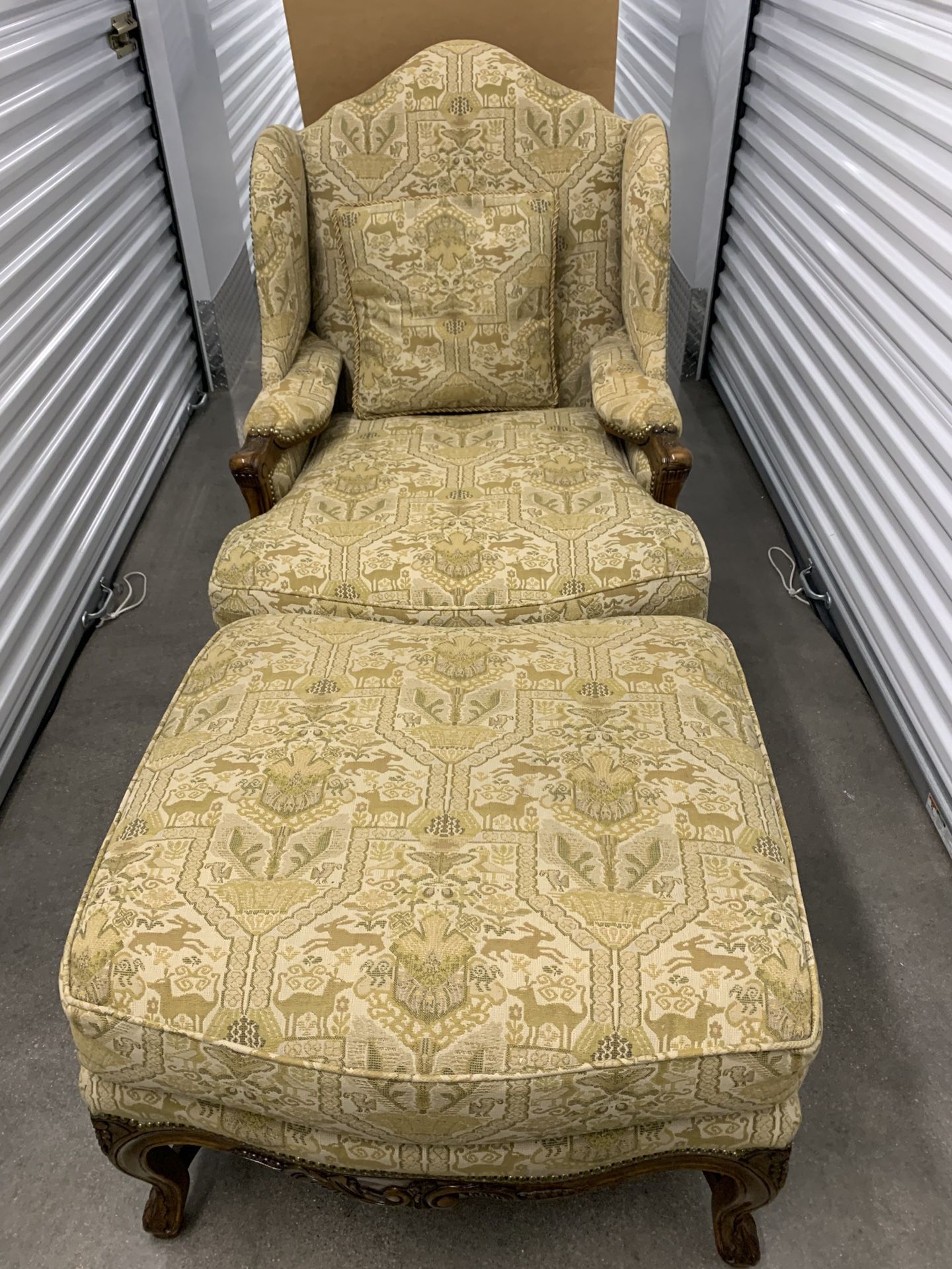 LARGE  William Switzer  LOUIS XV STYLE WING BACK LOUNGE CHAIR W/Ottoman 