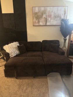 Brown Corduroy Sectional Sofa with Chaise