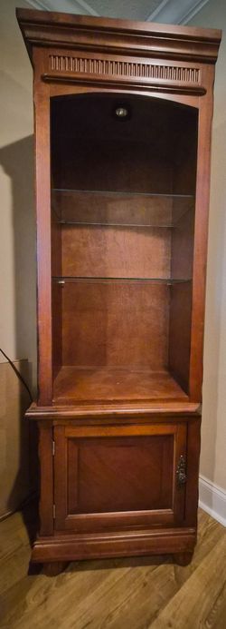 Wood Corner Cabinet with 2 Glass Shelves