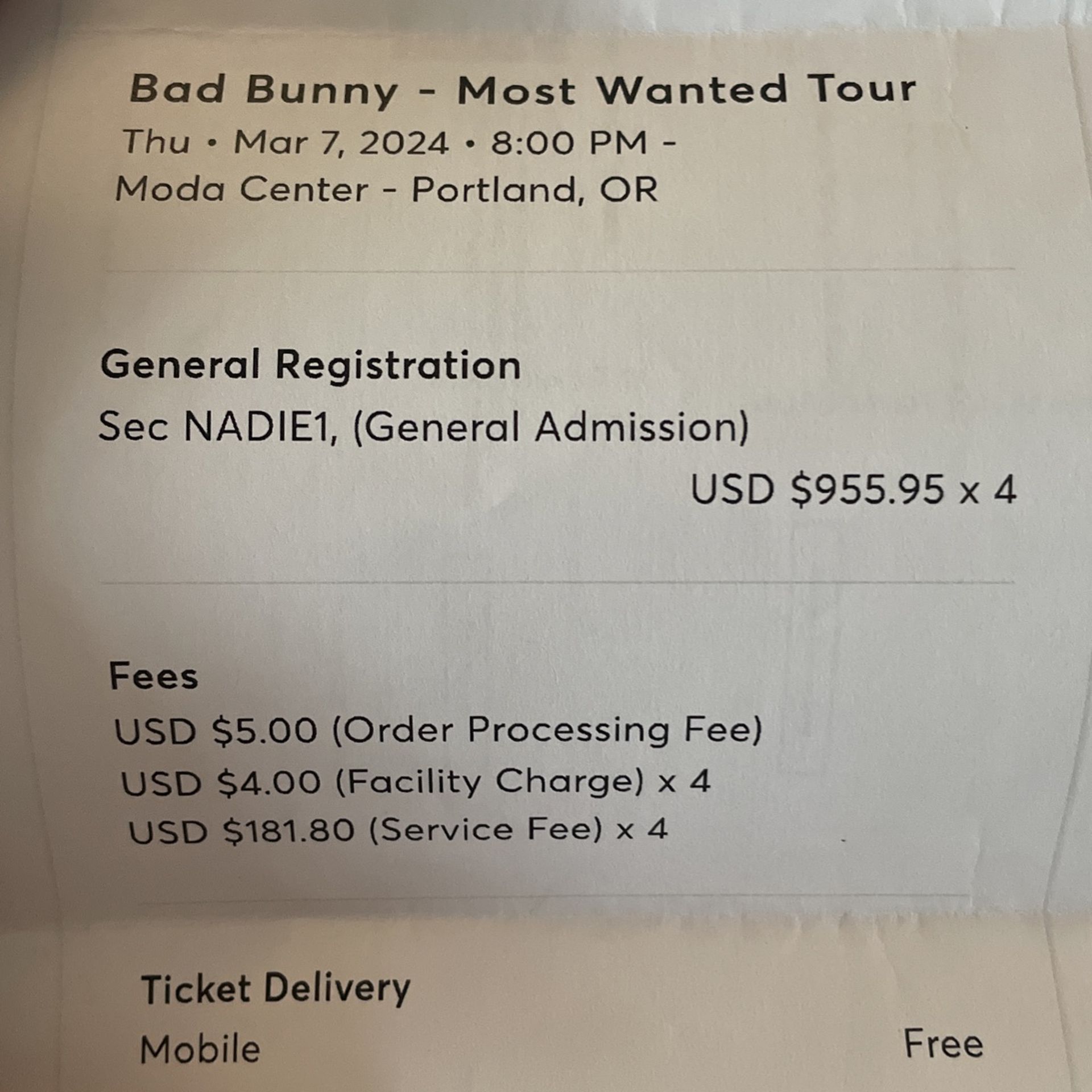 FLOOR BAD BUNNY TICKETS OBO Most Wanted Tour