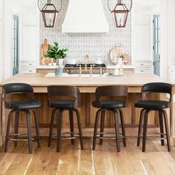 Set of 4 Swivel Barstools, Counter Height Bar Stools, 26" Faux Leather Swivel Counter Stools, Mid Century Bar Stool black seats