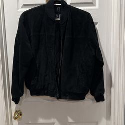 Classic Black Suede Leather Bomber Jacket Medium