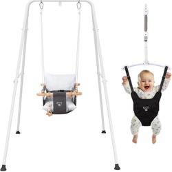 2-in-1 Baby Jumper & Swing - Foldable Stand, Stable Toddler Swing Set for Indoor & Outdoor Use