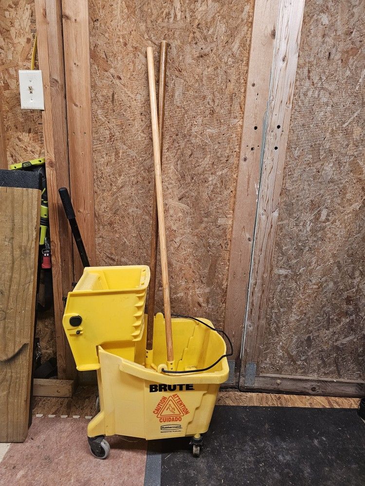 Mop Bucket And Wringer With 2 Mop Handles