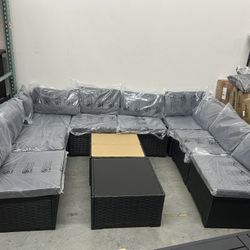New, 10 Pieces Outdoor Patio Set(already Assembled,8 Chairs2 Glass Coffee Table