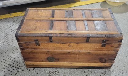 Antique Blanket Chest / Steamer Trunk – Solid Wood with Iron Straps