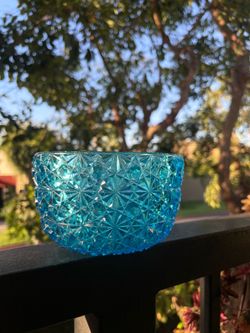 MCM Blue Glass Daisy and Button Bowl
