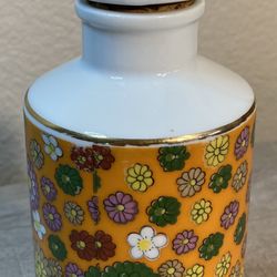 Orange Porcelain Bottle With Floral Motif