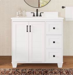 allen + roth Rigsby 36-in White Undermount Single Sink Bathroom Vanity with White Engineered Marble Top (Fully Assembled)