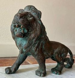 Bronze Lion Sculpture on Marble Base