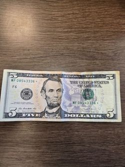 $5 Five Dollar Bill Star Note