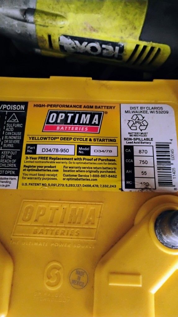 Yellow top Agm Optima Battery 