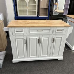 Newly Assembled Drop Leaf Kitchen Island with Trash Can Storage and 3 Drawers - Mobile and Stationary Design (White)