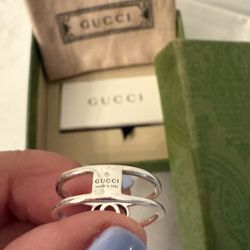 Gucci Sterling Silver Double G Marmouth Ring 