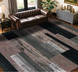 Large Abstract Area Rug Black Gray Brown 3x5