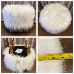 Long White Faux Fur Ottoman Footstool. Free to ask, I reply. Foot Stool