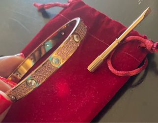 Rose Gold-Tone Pave Pink and Clear Stone Bangle with Screwdriver
