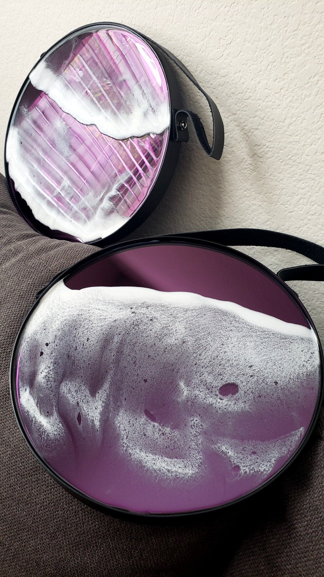 Deep purple night ocean waves effect epoxy resin wall art decor mirror metal frame set of 2 PC