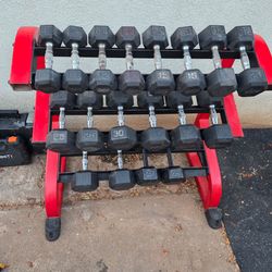 10lb-45lb hex dumbbell set with rack