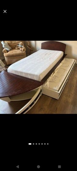 Pottery Barn Kids Speed Boat Twin Size Bed Frame with Trundle and 2 Twin Mattresses
