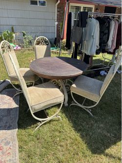 Cast iron table with solid wood top