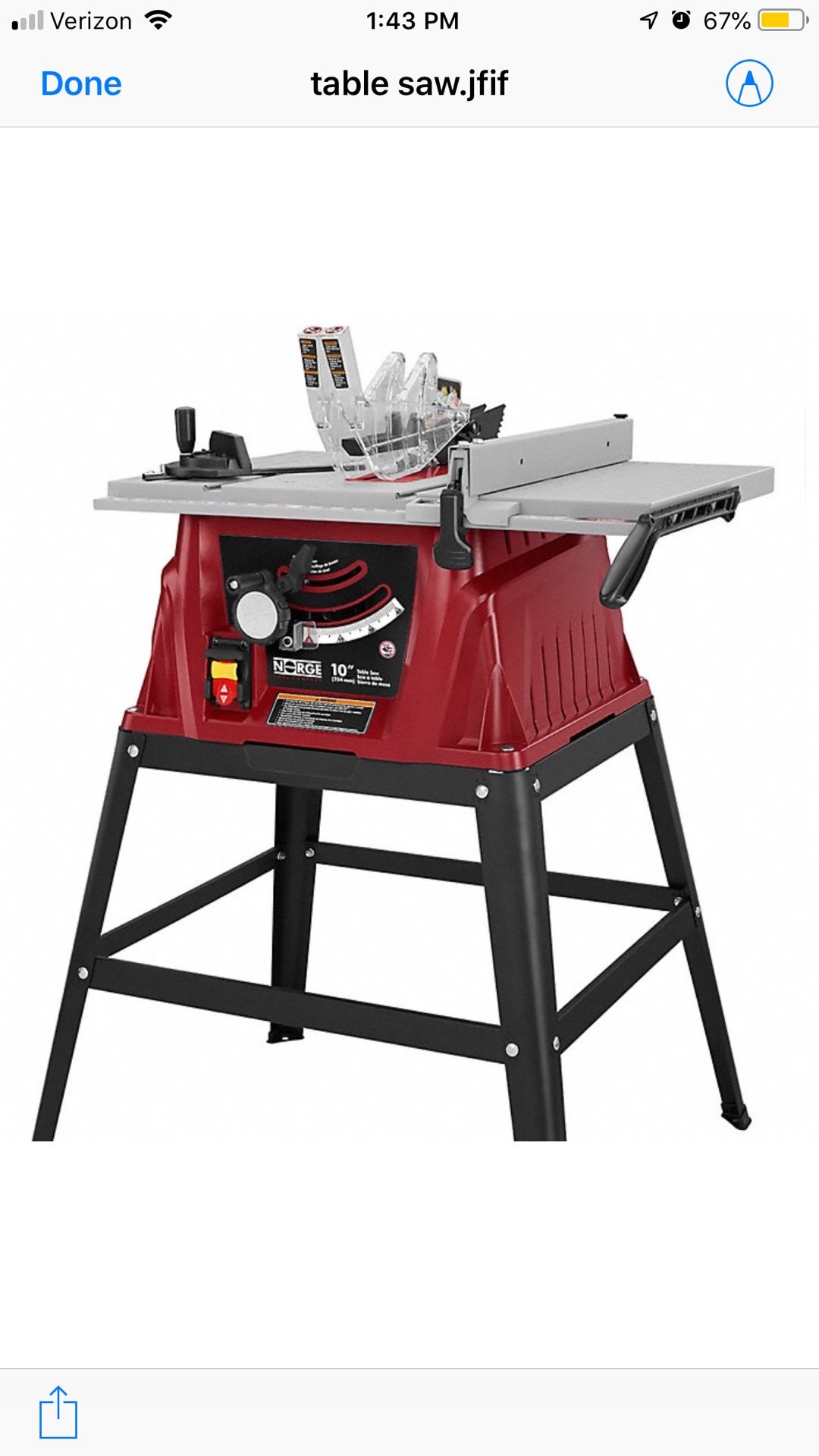 10 “ Power Table Saw - Norge