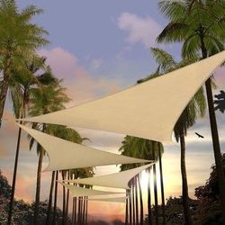 NEW 14' x 14' x 14' Beige Triangle Sun Shade Sail UPF50 Canopy Awning 95% UV Blockage Water & Air Permeable 200GSM Heavy Duty Commercial and Residenti