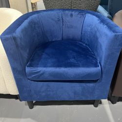 New Velvet Accent Chair, Modern and Comfortable Armchairs, Upholstered Barrel Sofa Chair for Living Room Bedroom Waiting Room, Blue