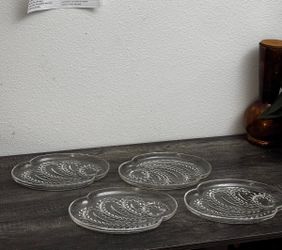 Vintage Federal Glass Homestead Wheat Snack Plates Set of 4 Clear Glass No Cups
