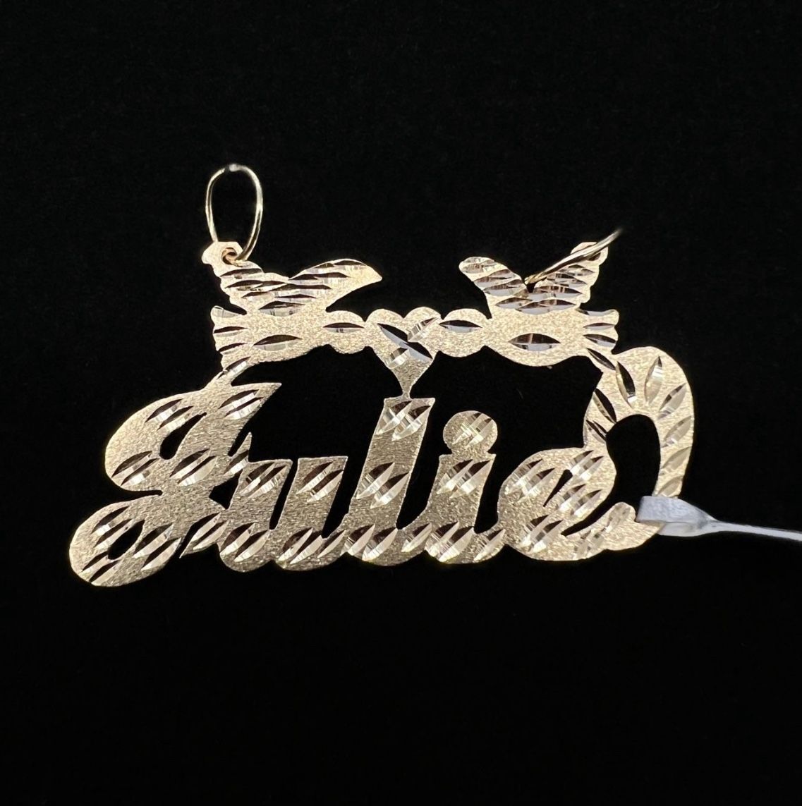$375 Yellow Gold Julie Name Plate Charm