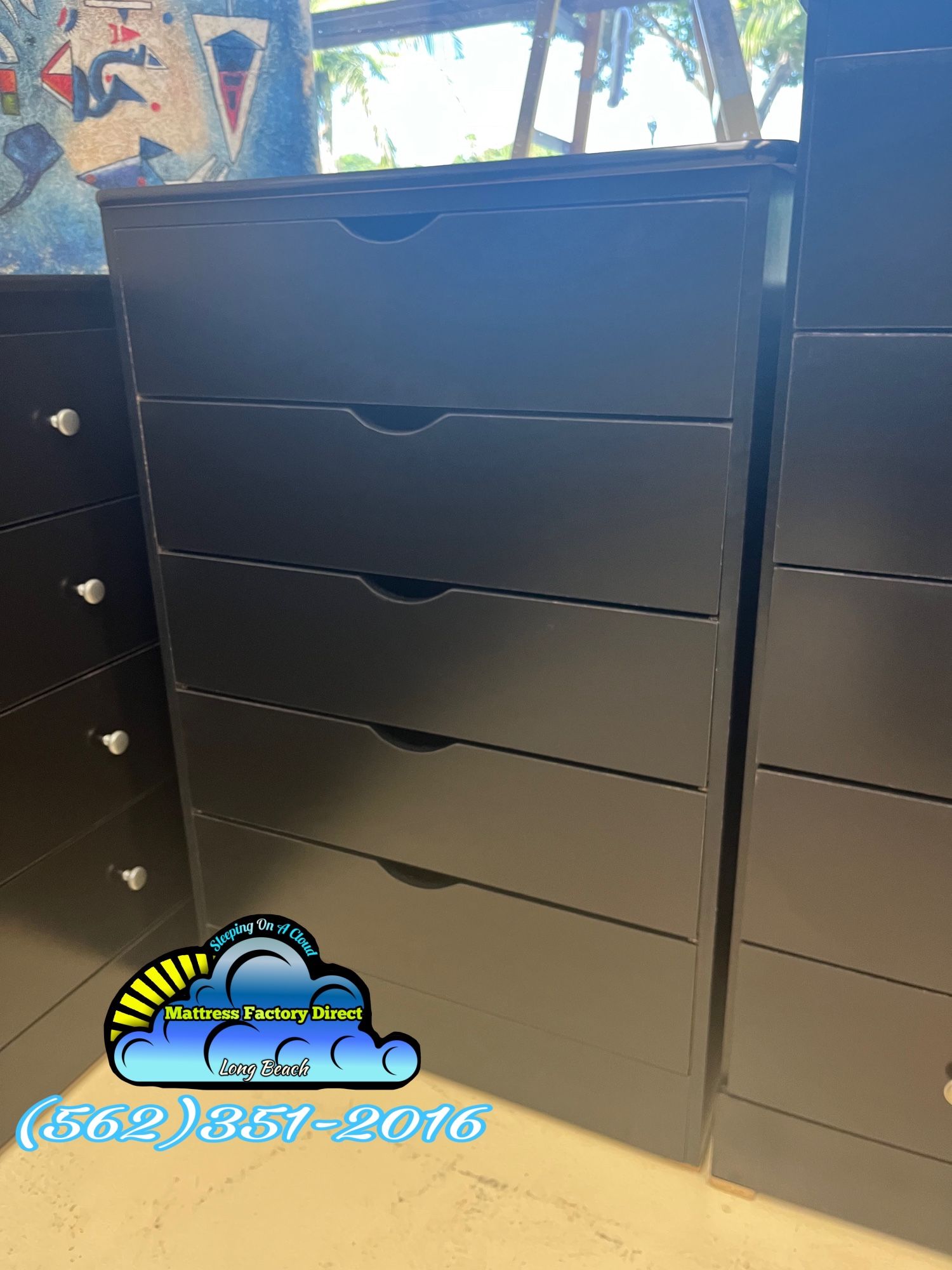 All Black Five Drawer Dresser Chest Without Knobs 