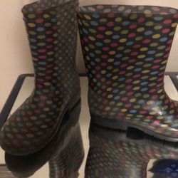 Girls rain boots pink green blue yellow size 2