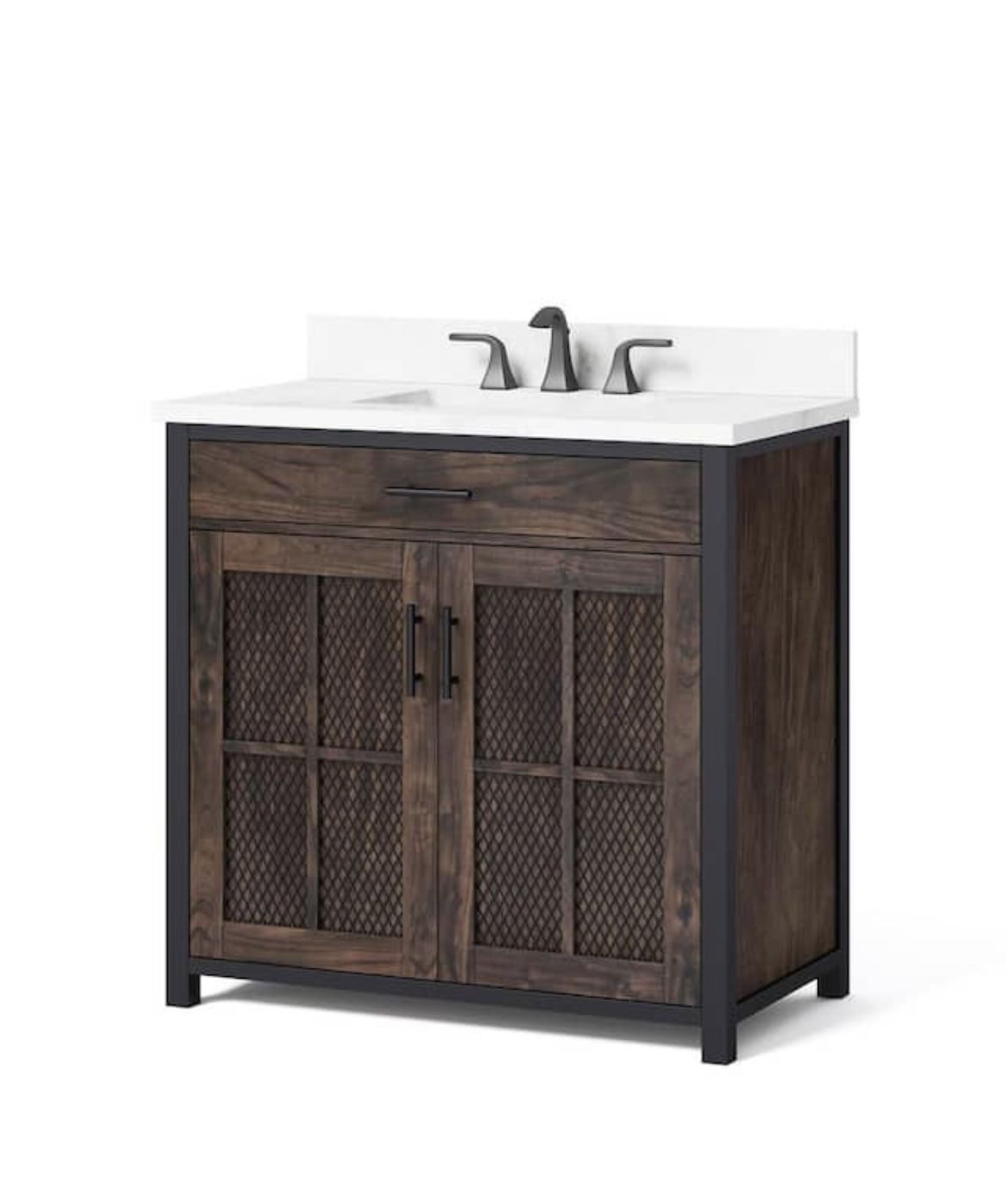 Home Decorators Collection Drysdale 36 in. Wx 34.5 in. H Bath Vanity in Sable with Engineered Stone Vanity Top in Lgt Vein Carrera with White Basin
