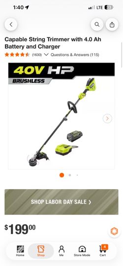 40V HP Brushless 16 in. Cordless Carbon Fiber Shaft Attachment Capable String Trimmer with 4.0 Ah Battery and Charger