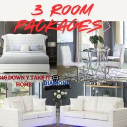 NEW 3 ROOM PACKAGE DEAL - BED MATTRESS DINING ROOM SECTIONAL SOFA AND MORE SPECIAL FINANCING AVAILABLE 