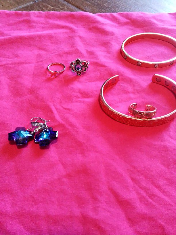 Rings , Earrings , Rose Gold Bracelet With Matching Ring , God With Diamond Jewel Bling Magnetic Bracelet & Charm Bracelet 