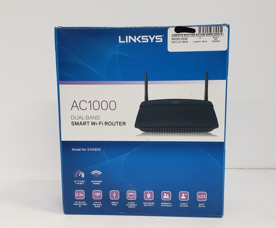 Brand New (Open Box) Linksys AC1000 Dual- Band Smart Router EA5800