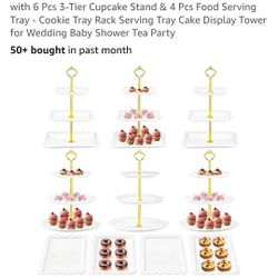 10 Pcs Dessert Table Display Stands Set, with 6 Pcs 3-Tier Cupcake Stand & 4 Pcs Food Serving Tray - Cookie Tray Rack Serving Tray Cake Display Tower 