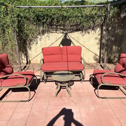 Patio Furniture Set. Cushion Rocker Chairs Loveseat And Table