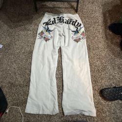 Ed Hardy White Graphic Sweatpants