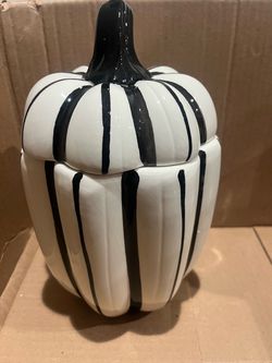 Ceramic Pumpkin Cookie Jar Black and White