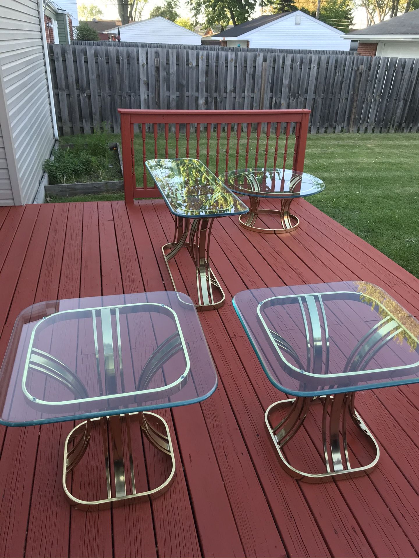 Sculptural brass and glass table set in style of Milo Baughman