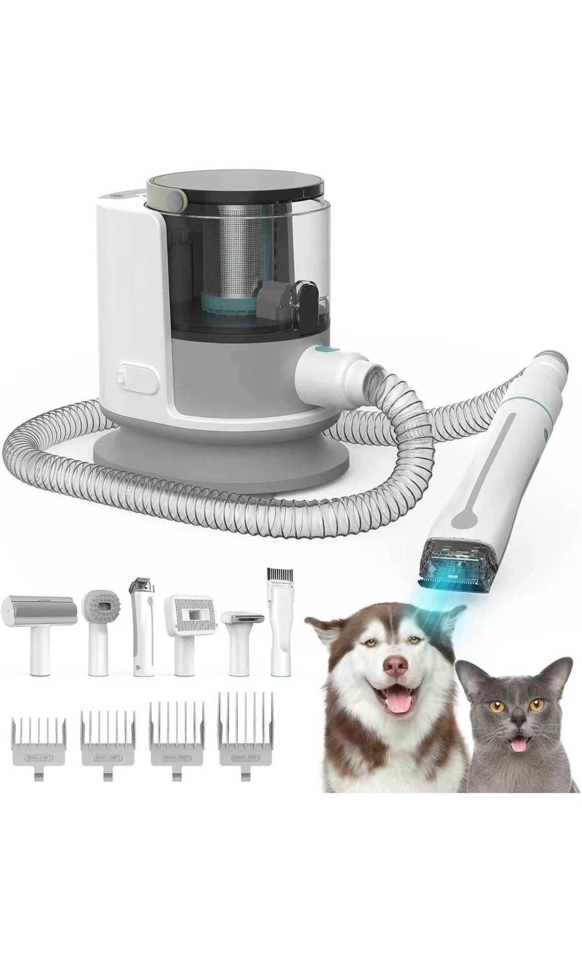 Pet Dog Grooming Kit & Vacuum Suction 99% Pet Hair, Dog Grooming Clippers 6 Pet Brush Trimmer Clipper Tools 1.5L Large Dust Cup Low Noise Dog Vacuum S