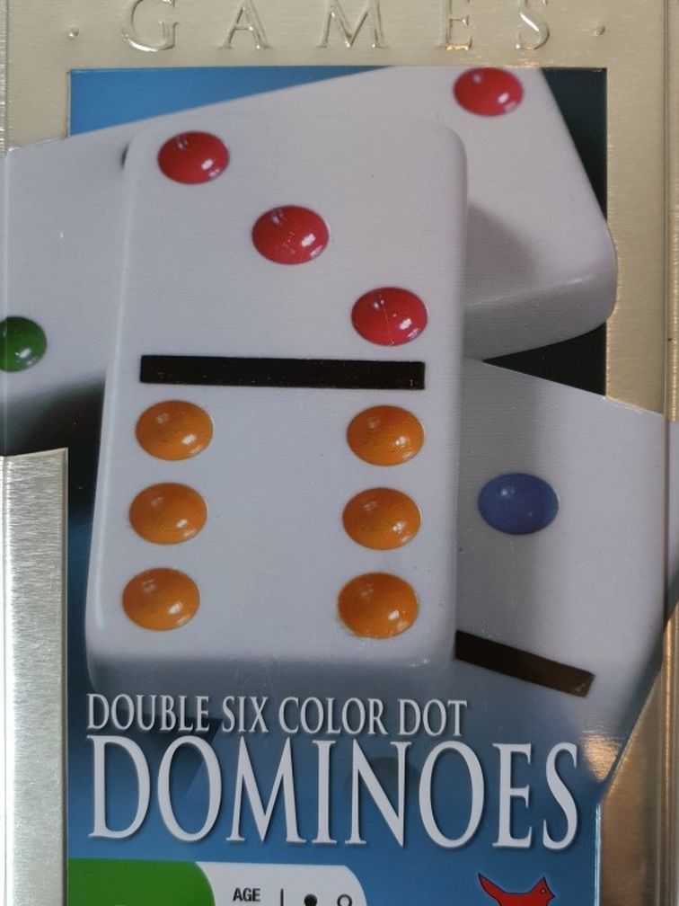 Cardinal Double Six Color Dot Dominoes In Color Collectors Tin, 28 Dominoes, New. Condition is "New".( Open Box) Same Day Shipping, Don't forget to c