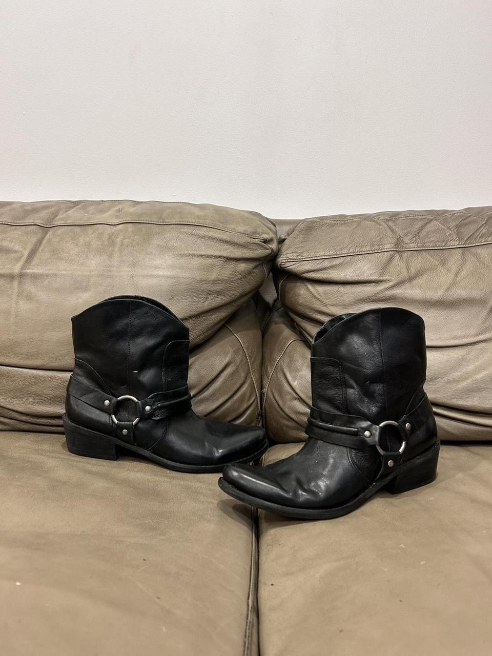 Women’s Franco Sarto Leather Ankle Boots Black Round Toe  Harness Size 8