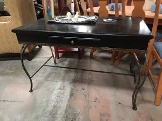 Wrought iron, black top desk with droower