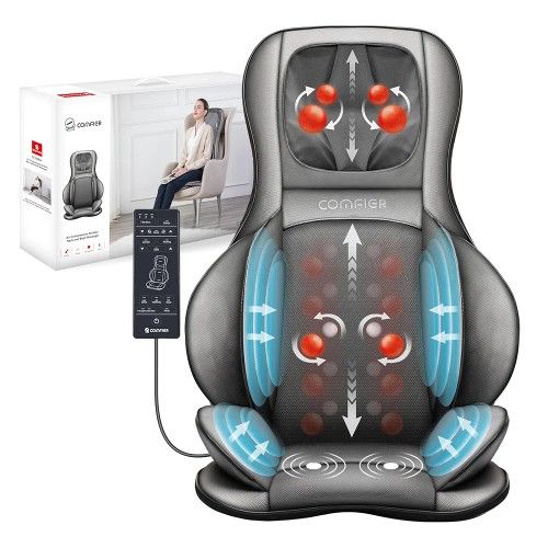 COMFIER Massager Chair with Heat, Shiatsu Neck Back Massager Portable with Compress & Rolling,Massage Chair Pad for Full Back,Neck,Full Body Pain, Gra