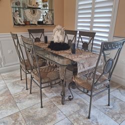 Thick Carved Glass Table And 6 Chais Also Included 4 Bar Height Chair's All For  500 Hundred