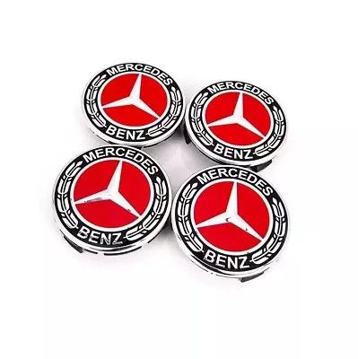 4 New Mercedes-Benz Red Wheel Rim Caps Hubcaps Emblems